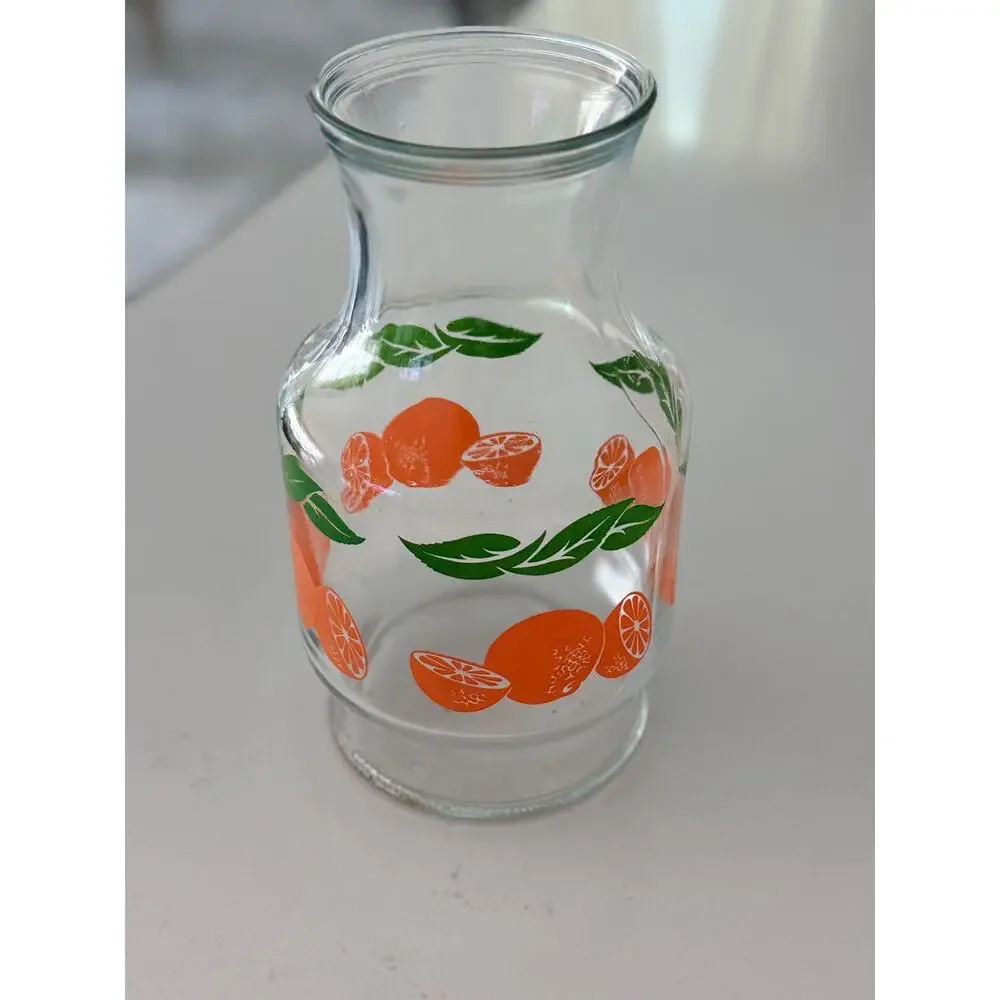 Vintage Anchor Hocking Orange Juice Carafe, Citrus Slice Glass Pitcher